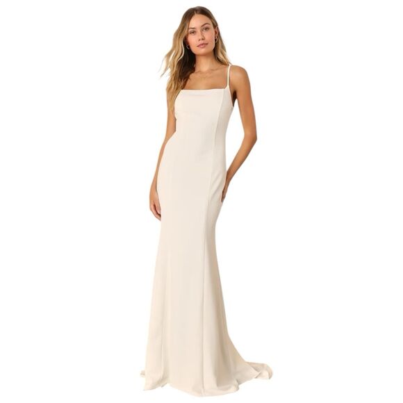 Lulus Blessed Romance Maxi Dress Womens Medium White Mermaid Event Wedding NWT - Picture 1 of 10